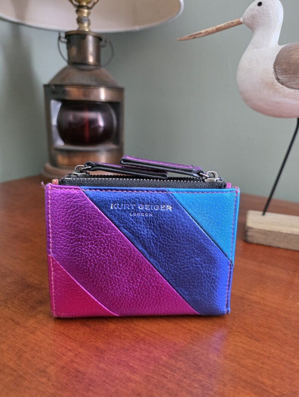Kurt Geiger Rainbow Stripe Mini Leather Wallet Card Case Coin Purse
